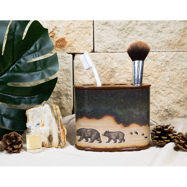 Augurio Ebros Forest Bear Country Family Mother and Cub Leaving Pawprint  Trail Bathroom Accessory Set